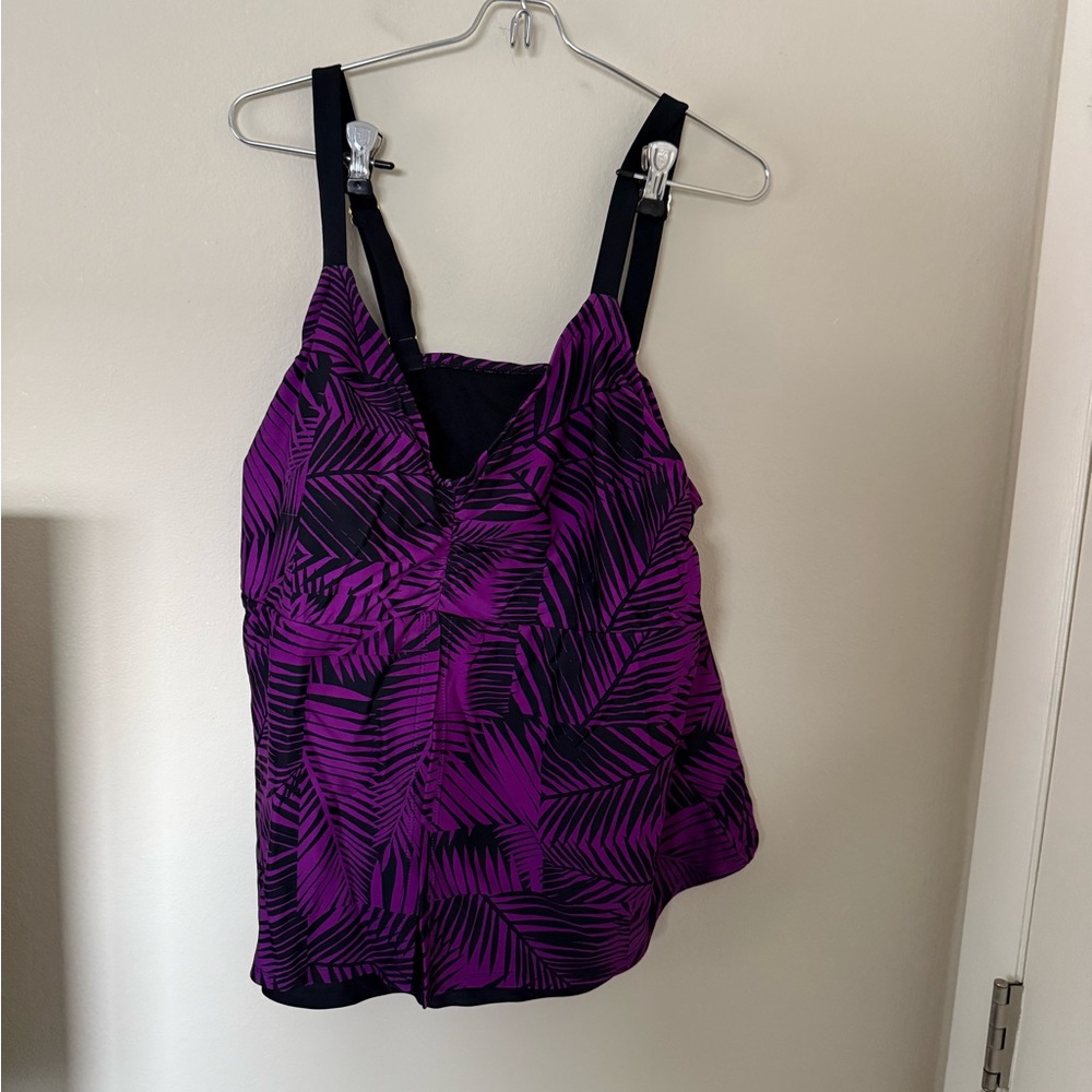 Ava & Viv Purple and Black Leaf Print Bikini Top